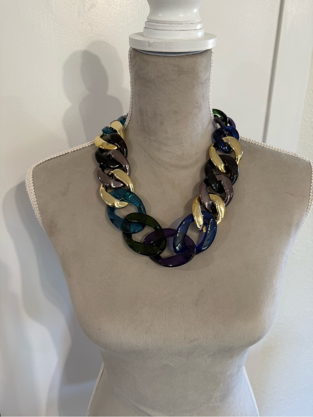 Chunky Multicolor Resin Chain Necklace with Gold Links RUSH by Denis & Charles